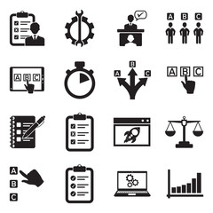 Testing Icons. Black Flat Design. Vector Illustration.
