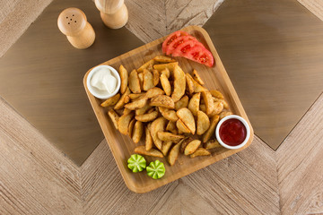 Golden French fries potatoes ready to be eaten