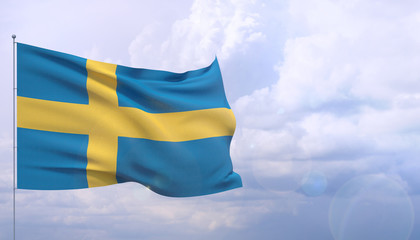 Waving flags of the world - flag of Sweden. 3D illustration.