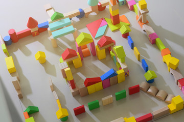 wooden toy block building town for activity of kid play learning development in home