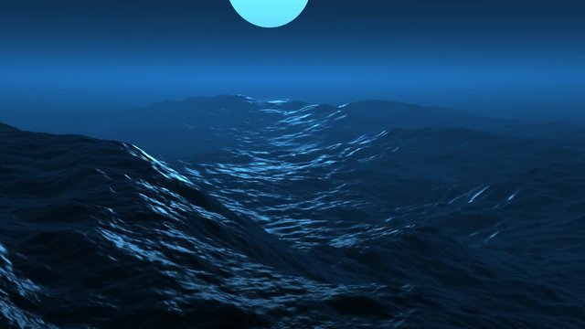 Video 3d animation of a storm on the sea or ocean with large waves of water.