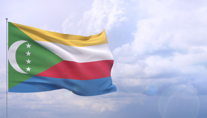 Waving flags of the world - flag of Comoros. 3D illustration.
