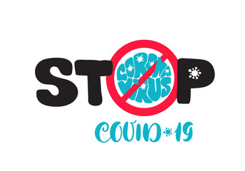 Coronavirus pandemic. Stop Covid-19 outbreak logo. COVID-19 icon. Global epidemic alert. Vector illustration isolated on white background