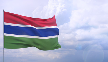 Waving flags of the world - flag of Gambia. 3D illustration.