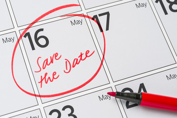 Save the Date written on a calendar - May 16