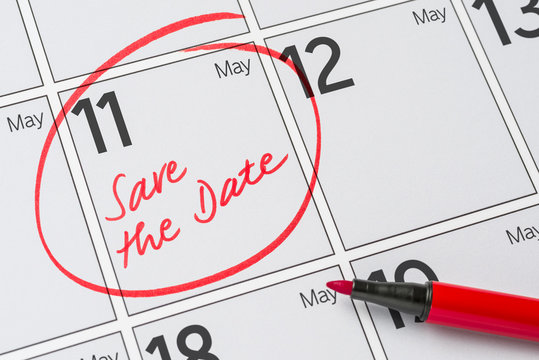 Save the Date written on a calendar - May 11