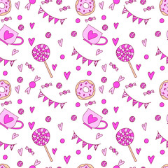 Valentine's Day cute seamless pattern. Vector illustration. 