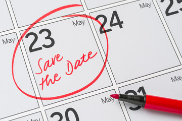 Save the Date written on a calendar - May 23