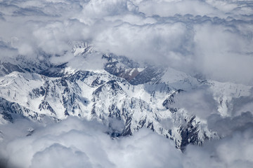 Fototapeta na wymiar Blue Sky With Clouds from Airplane over Leh,himalaya mountain, India. The Upper Layers Of The Atmosphere.