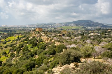 Obraz premium The Sicilian landscape with the Tempio della Concordia in Valley of the Temples near Agrigento