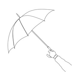 Hand holding umbrella line drawing on white isolated background. Vector illustration 