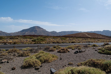 Road inside caldera of Volcano Teide, Tenerife island, Canary islands, Spain