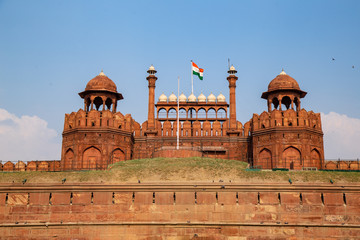 Main entrance of Red Fort building.The Red Fort is a historic fort in the city of Delhi in India....