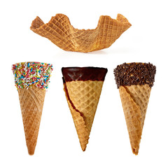 Group of ice cream cones isolated on white background. Including clipping path