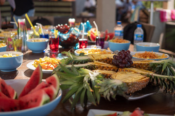 Fruit and refreshments for a buffet table