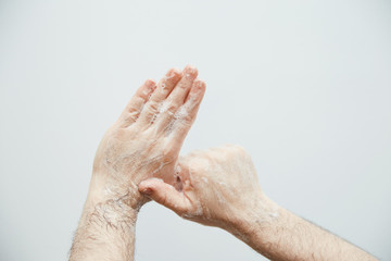 Fototapeta premium Instrucciones para lavar o limpiar las manos con jabón y agua