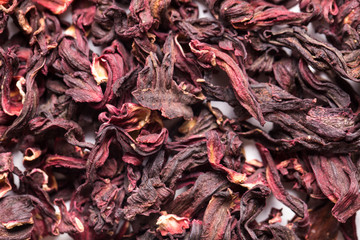 Hibiscus tea texture closeup. Macro shot.