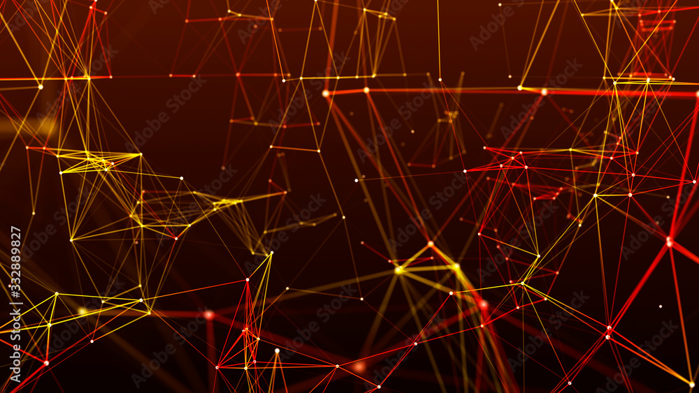 Poster network of bright connected dots and lines. digital plexus of glowing lines and dots. abstract backg