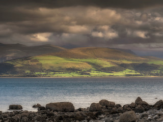 Hill landscape in Wales lit with beautiful grazing light and beautiful colors