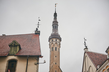 Obraz premium Tallinn, Estonia December 7, 2019 Winter season medieval streets and old town architecture of Estonian capital