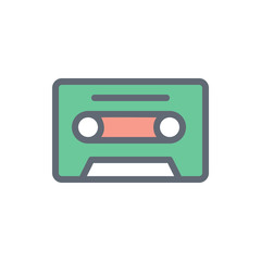 Cassette Vector Colour with Line Icon Illustration.