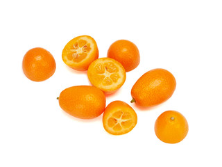ripe kumquat fruits, isolated on a white background