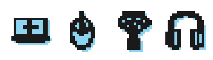 Set line Award cup, Laptop, Computer mouse gaming and Headphones icon. Vector