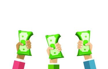 Hands holding packs of dollar bills