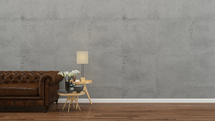 sofa and wall living room interior wood floor. 3d rendering Background mock up