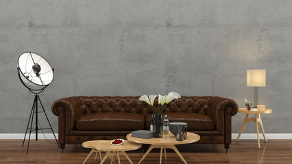 sofa and wall living room interior wood floor. 3d rendering Background mock up