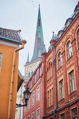 Tallinn, Estonia December 7, 2019 Winter season medieval streets and old town architecture of Estonian capital