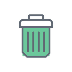 Dustbin Vector Colour with Line Icon Illustration.