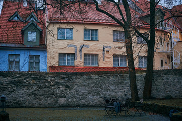 Tallinn, Estonia December 7, 2019 Winter season medieval streets and old town architecture of Estonian capital