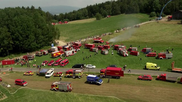 many fire engines during a forest fire