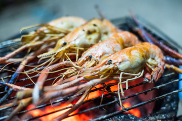 Grilled Shrimp on Charcoal stove.