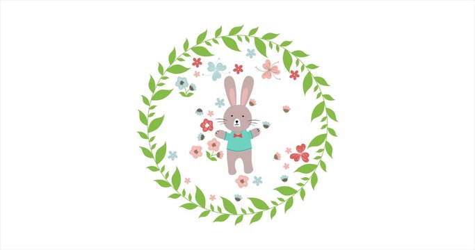 Happy Easter templates with flowers, floral frames and wreaths, rabbit and typographic design.