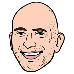 laughing man with three-day beard and bald.  Businessman, avatar, fair-skinned, laughing, emotions.