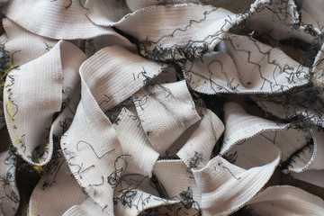 Elastic of the pants is worn down close-up.