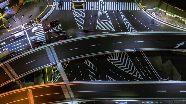 4K 東京　街　交差点　タイムラプス　交通　人々　町並み　夜景