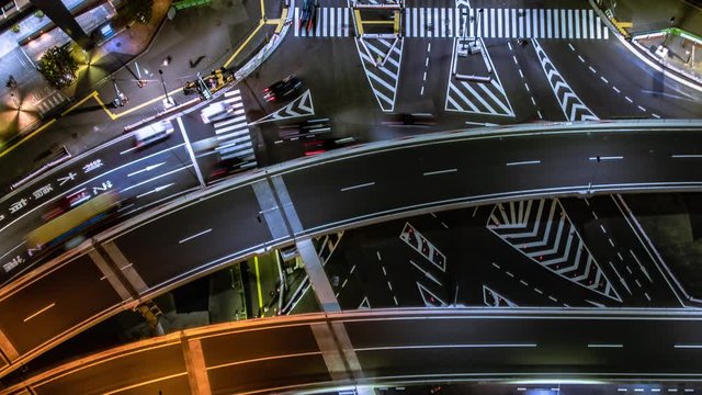 4K 東京　街　交差点　タイムラプス　交通　人々　町並み　夜景