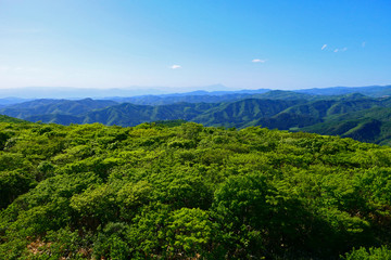 Fototapeta na wymiar 初夏の寺沢高原より岩手山を望む。遠野、岩手、日本。5月下旬。