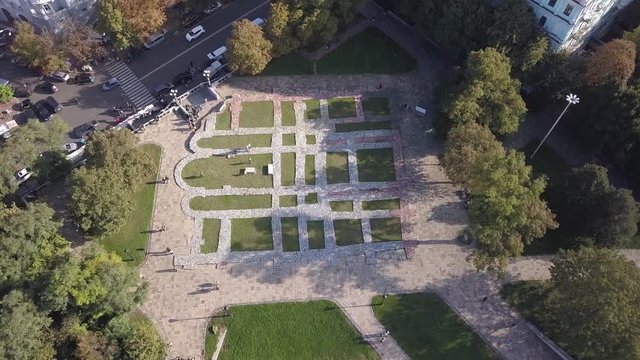 Aerial summer landscape view to remnants and foundation Church of the Tithes first stone church in Kyiv originally built by order of Grand Prince Vladimir
