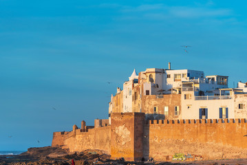 Fototapeta na wymiar View of the city walls, Medina Essaouira, Morocco. Copy space for text.