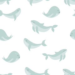Seamless pattern with seagulls and sea symbols