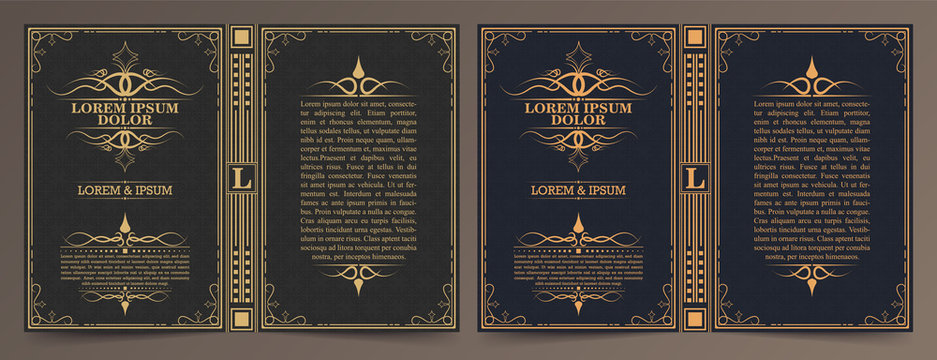 Vintage book layouts and design - covers and pages, classical rich frames, dividers, corners, borders, luxury ornaments and decorations, beautiful pages templates for creative design.	