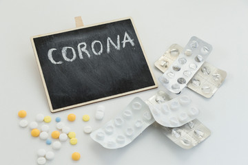 Global world Corona virus attack concept. medicine and injector on the white background. 