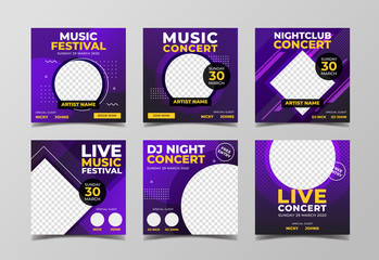 Music concert, dj party and live music event banner for flyer and social media post template
