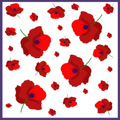 set of red poppies for using to design a wallpaper, textile, background
