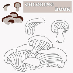 Coloring book or page cartoon of tinder fungus mushroom for kids. Cute colorful veggies as an example for coloring book. Practice worksheet for preschool and kindergarten. Vector illustration