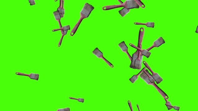 Painting tools falling animation loop , green screen chroma key